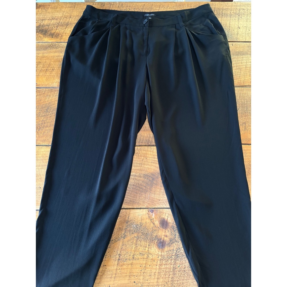 NEW Eileen Fisher Womens Black Pleated Trouser Dress Pants 100% Silk Size XL